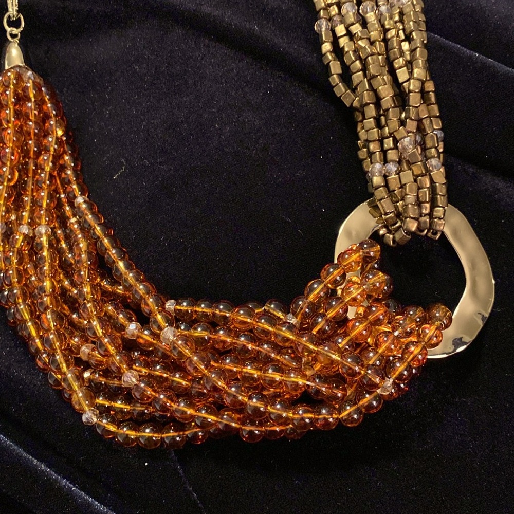 Necklace Multi-strand Statement Piece in Amber and Gold - Picture 5 of 5